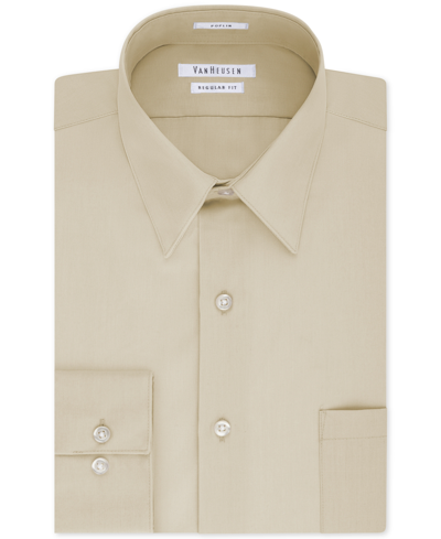 Shop Van Heusen Men's Classic-fit Point Collar Poplin Dress Shirt In Tan/beige