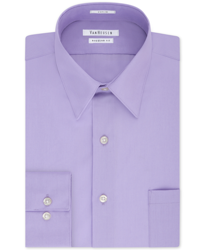 Shop Van Heusen Men's Classic-fit Point Collar Poplin Dress Shirt In Purple