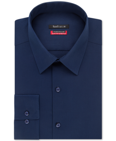 Shop Van Heusen Men's Slim-fit Flex Collar Stretch Solid Dress Shirt In Blue