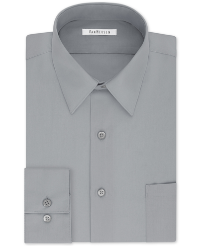 Shop Van Heusen Men's Big & Tall Classic/regular Fit Wrinkle Free Poplin Solid Dress Shirt In Gray