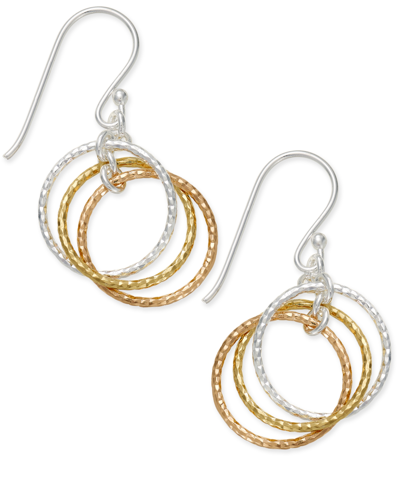 Shop Giani Bernini Tri-tone Interlocking Circle Drop Earrings In Sterling Silver, Gold-plated Sterling Silver And Rose  In Multi