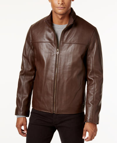 Shop Cole Haan Men's Leather Jacket In Brown