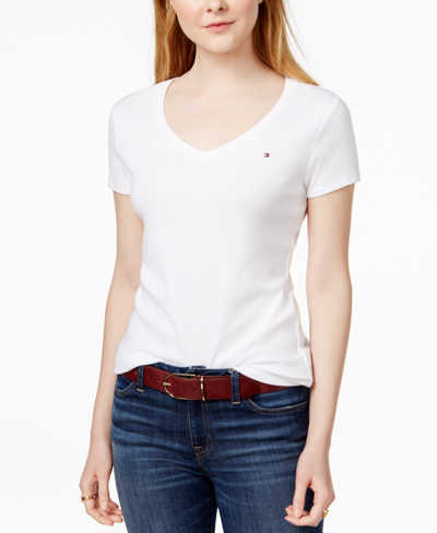 Shop Tommy Hilfiger Women's V-neck T-shirt, Created For Macy's In White