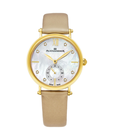 Shop Stuhrling Alexander Watch Ad201-02, Ladies Quartz Small-second Watch With Yellow Gold Tone Stainless Steel Cas In Tan/beige