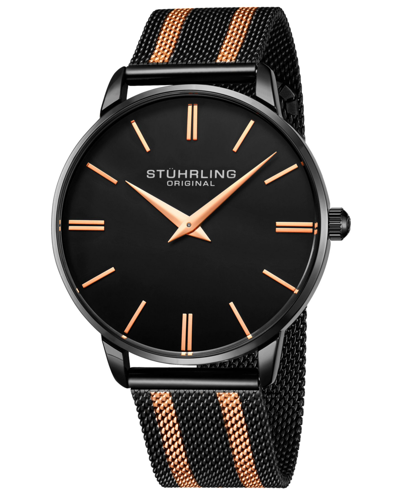 Shop Stuhrling Men's Black, Gold Tone Mesh Stainless Steel Bracelet Watch 42mm In Orange