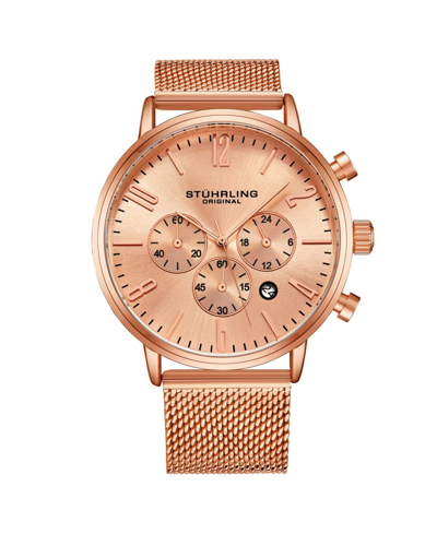 Shop Stuhrling Men's Rose Gold Mesh Stainless Steel Bracelet Watch 48mm In Pink