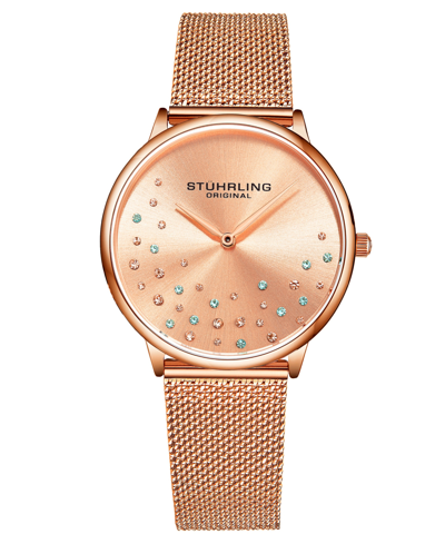 Shop Stuhrling Women's Rose Gold Mesh Stainless Steel Bracelet Watch 38mm In Pink