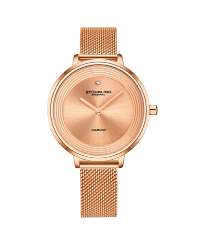 Shop Stuhrling Women's Rose Gold Mesh Stainless Steel Bracelet Watch 37mm In Pink