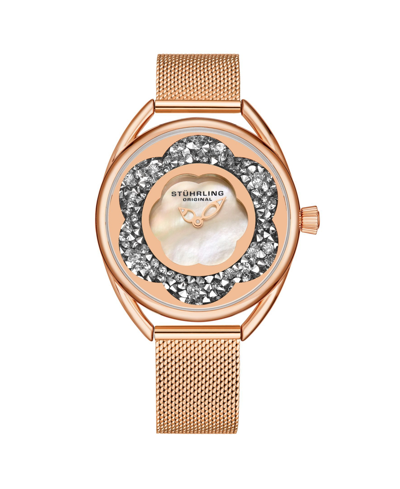 Shop Stuhrling Women's Rose Gold Mesh Stainless Steel Bracelet Watch 38mm In Pink