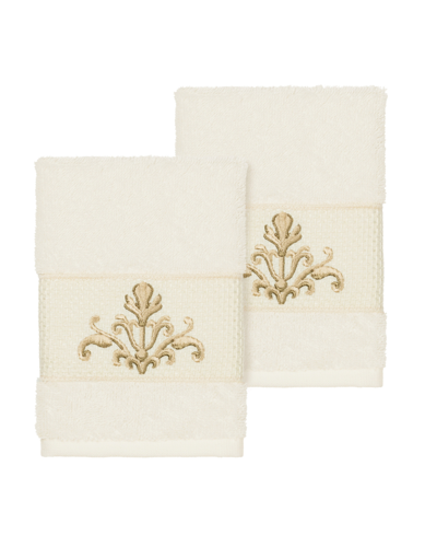 Shop Linum Home Scarlet 2-pc. Embellished Washcloth Set Bedding In Tan/beige