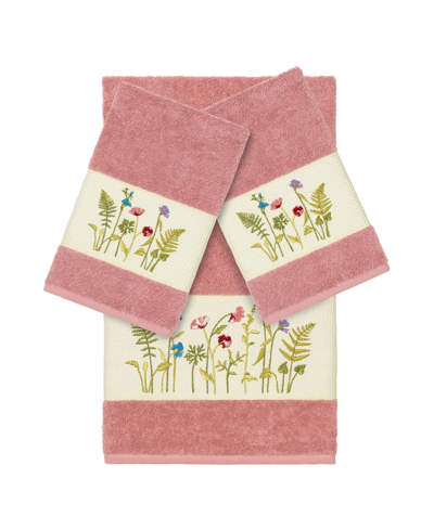 Shop Linum Home Turkish Cotton Serenity 3-pc. Embellished Towel Set Bedding In Pink