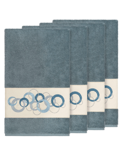 Shop Linum Home Turkish Cotton Annabelle 4-pc. Embellished Bath Towel Set Bedding In Blue