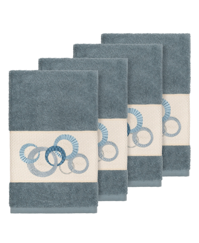 Shop Linum Home Turkish Cotton Annabelle 4-pc. Embellished Hand Towel Set Bedding In Blue