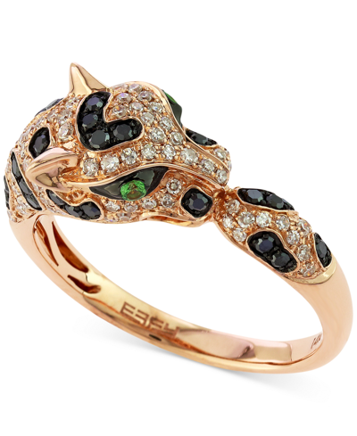 Shop Effy Collection Effy Diamond (1/2 Ct. T.w.) And Tsavorite Accent Panther Ring In 14k Rose Gold