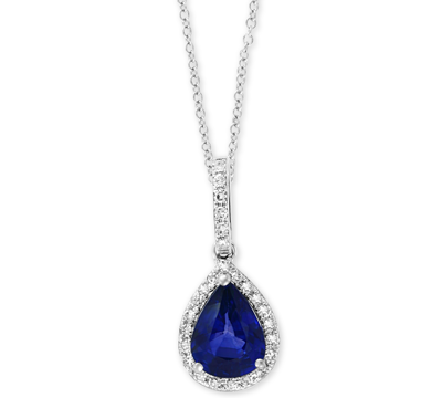 Shop Effy Collection Effy Sapphire (1 Ct. T.w.) & Diamond (1/8 Ct. T.w.) 18" Pendant Necklace In 14k White Gold In Blue
