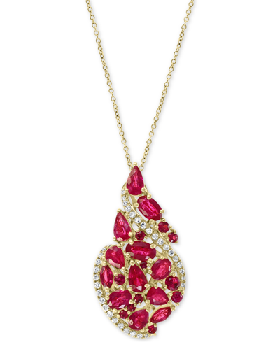 Shop Effy Collection Effy Ruby (3-1/4 Ct. T.w.) & Diamond (1/6 Ct. T.w.) Swirl 18" Pendant Necklace In 14k Gold In Red