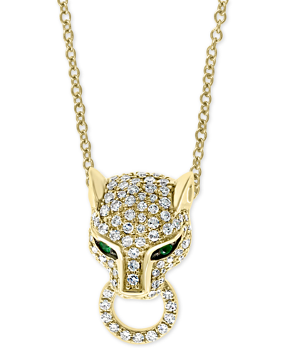 Shop Effy Collection Effy Diamond (3/8 Ct. T.w.) & Emerald (1/20 Ct. T.w.) Panther 18" Pendant Necklace In 14k Gold