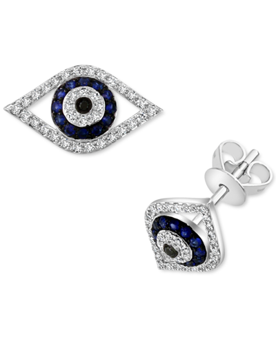 Shop Effy Collection Effy Sapphire (1/6 Ct. T.w.) & Diamond (1/5 Ct. T.w.) Evil Eye Stud Earrings In Gold