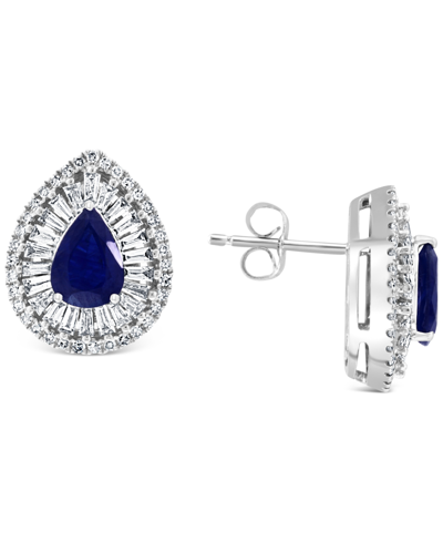 Shop Effy Collection Effy Sapphire (1-3/8 Ct. T.w.) & Diamond (5/8 Ct. T.w.) Halo Stud Earrings In 14k White Gold In Blue