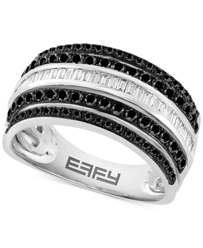 Shop Effy Collection Effy Black Diamond (3/4 Ct. T.w.) & White Diamond (1/5 Ct. T.w.) Multi-row Statement Ring In 14k Whi In Gold