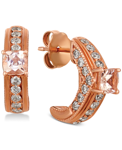 Shop Le Vian Peach & Nude Peach Morganite (3/8 Ct. T.w.) & Nude Diamond (3/4 Ct. T.w.) Hoop Earrings In 14k Rose 