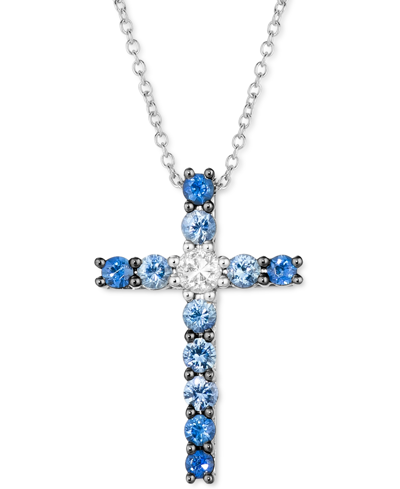 Shop Le Vian Blueberry Sapphire (5/8 Ct. T.w.) & White Sapphire (1/8 Ct. T.w.) Cross 18" Pendant Necklace In 14k 