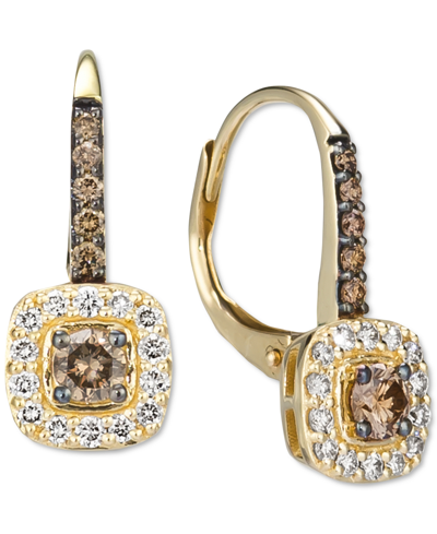 Shop Le Vian Nude Diamond (1/4 Ct. T.w.) & Chocolate Diamond (1/3 Ct. T.w.) Halo Leverback Drop Earrings In 14k G In Gold