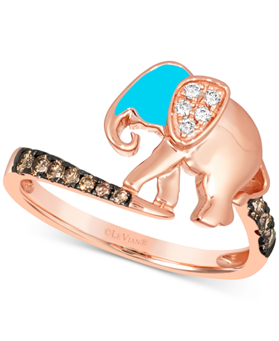 Shop Le Vian Turquoise Enamel & Diamond (1/5 Ct. T.w.) Elephant Statement Ring In 14k Rose Gold