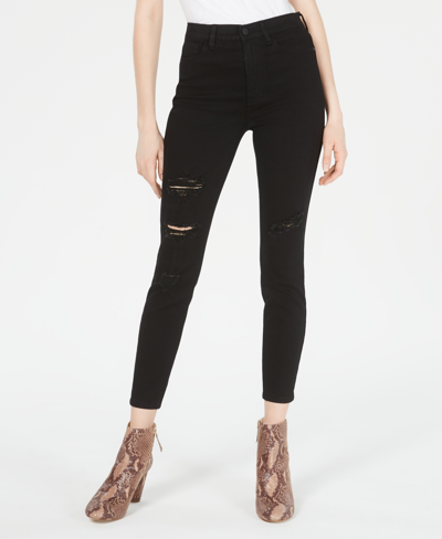 Shop Celebrity Pink Juniors' High-rise Distressed Curvy Skinny Jeans In Black