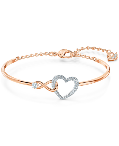 Shop Swarovski Two-tone Crystal Heart & Infinity Symbol Bangle Bracelet In Ivory/cream