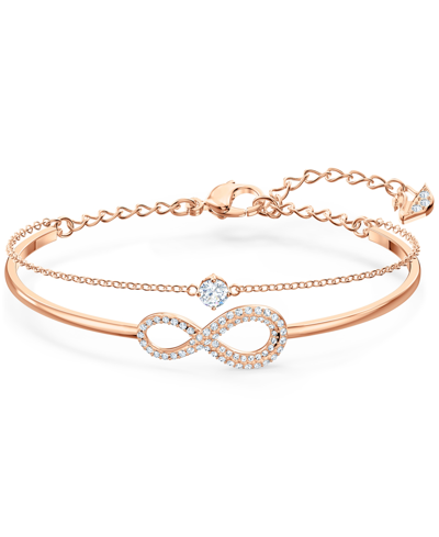 Shop Swarovski Crystal Infinity Symbol Double-row Bangle Bracelet In Gold
