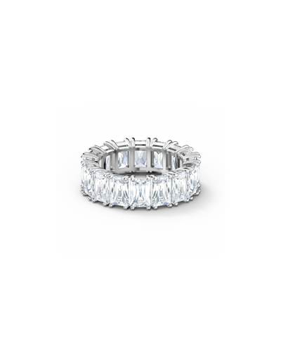 Shop Swarovski Vittore Rectangular Cut Rhodium Plated Ring In Silver
