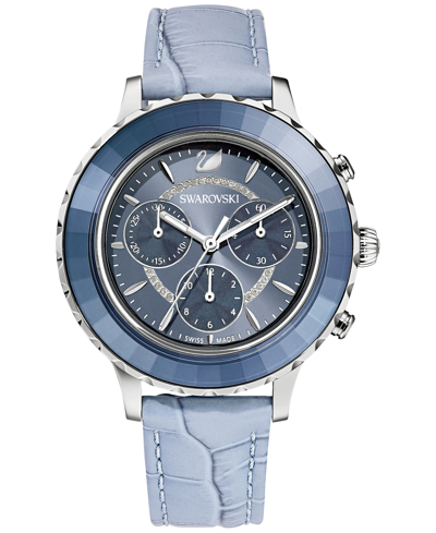 Shop Swarovski Women's Swiss Chronograph Octea Lux Blue Crocodile Leather Strap Watch 38mm