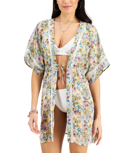Shop Miken Juniors' Printed Kimono Cover-up, Created For Macy's Women's Swimsuit In Multi