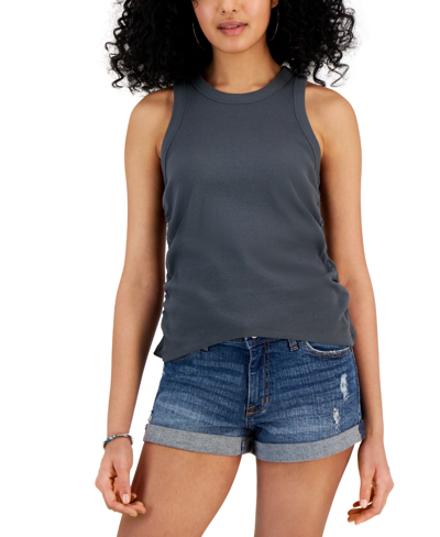 Shop Rebellious One Juniors' Side-ruched Tank Top In Gray