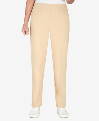 Shop Alfred Dunner Plus Size Classic Denim Mid-rise Pull-on Straight-leg Short Length Pants In Tan/beige