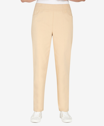 Shop Alfred Dunner Petite Mid-rise Pull On Straight Leg Denim Pants, Petite & Petite Short In Tan/beige
