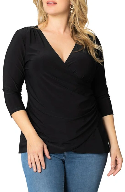 Shop Kiyonna Faux Wrap Top In Black