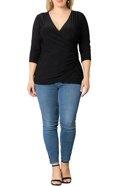 Kiyonna Femme Fatale Faux Wrap Top In Black
