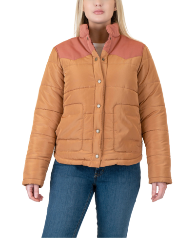 Shop Mountain And Isles Women's Channel Quilt Puffer Jacket In Tan/beige
