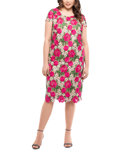 Shop Xscape Plus Size Floral-embroidered Sheath Dress In Pink