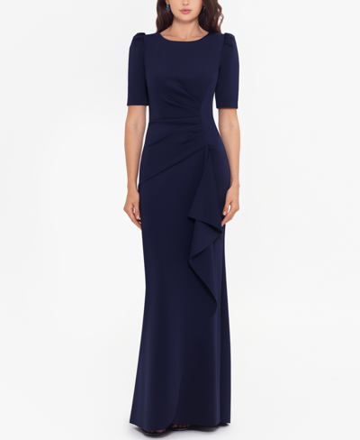 Shop Xscape Ruched A-line Gown In Blue