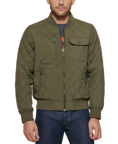 Shop Levi's Men's Regular-fit Diamond-quilted Bomber Jacket In Green