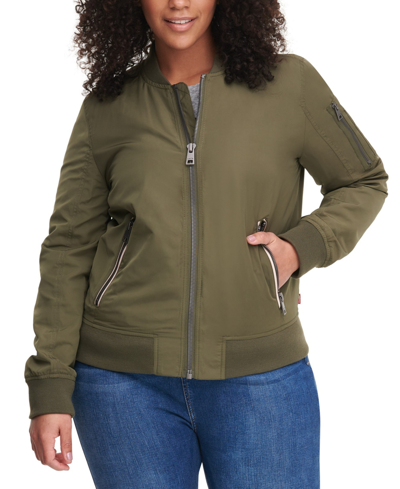 Shop Levi's Trendy Plus Size Melanie Bomber Jacket In Green