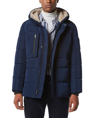 Shop Marc New York Men's Yarmouth Micro Sheen Parka Jacket With Fleece-lined Hood In Blue