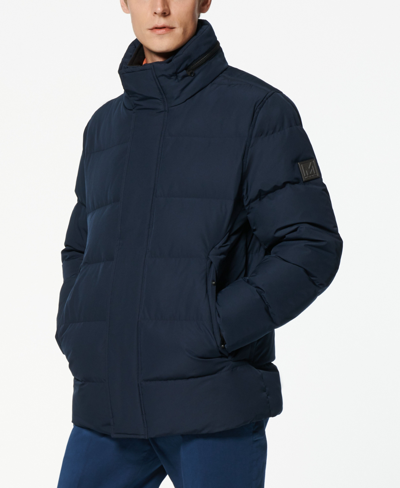 Shop Marc New York Stratus Men's Down Jacket With Hidden Hood In Blue
