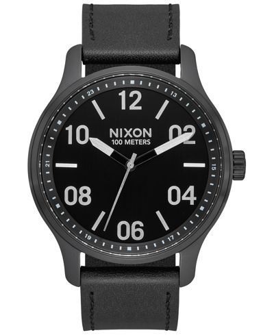 Shop Nixon Men's Patrol Leather Strap Watch 42mm In Black
