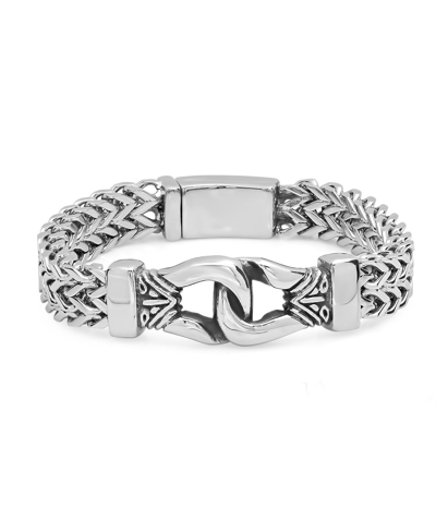 Shop Steeltime Double Row Wheat Chain Accent Buckle Bracelet In Gray