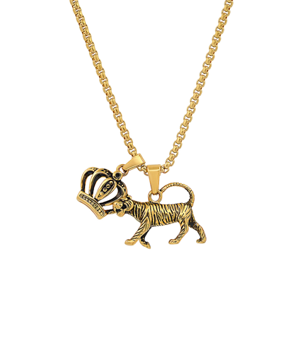 Shop Steeltime Men's 18k Gold Plated Stainless Steel Tiger And Crown Pendant Necklaces
