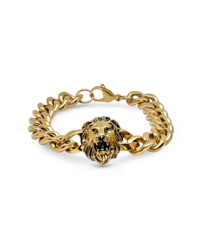 Shop Steeltime Men's 18k Gold Plated Stainless Steel Lion Head Chain Link Bracelet